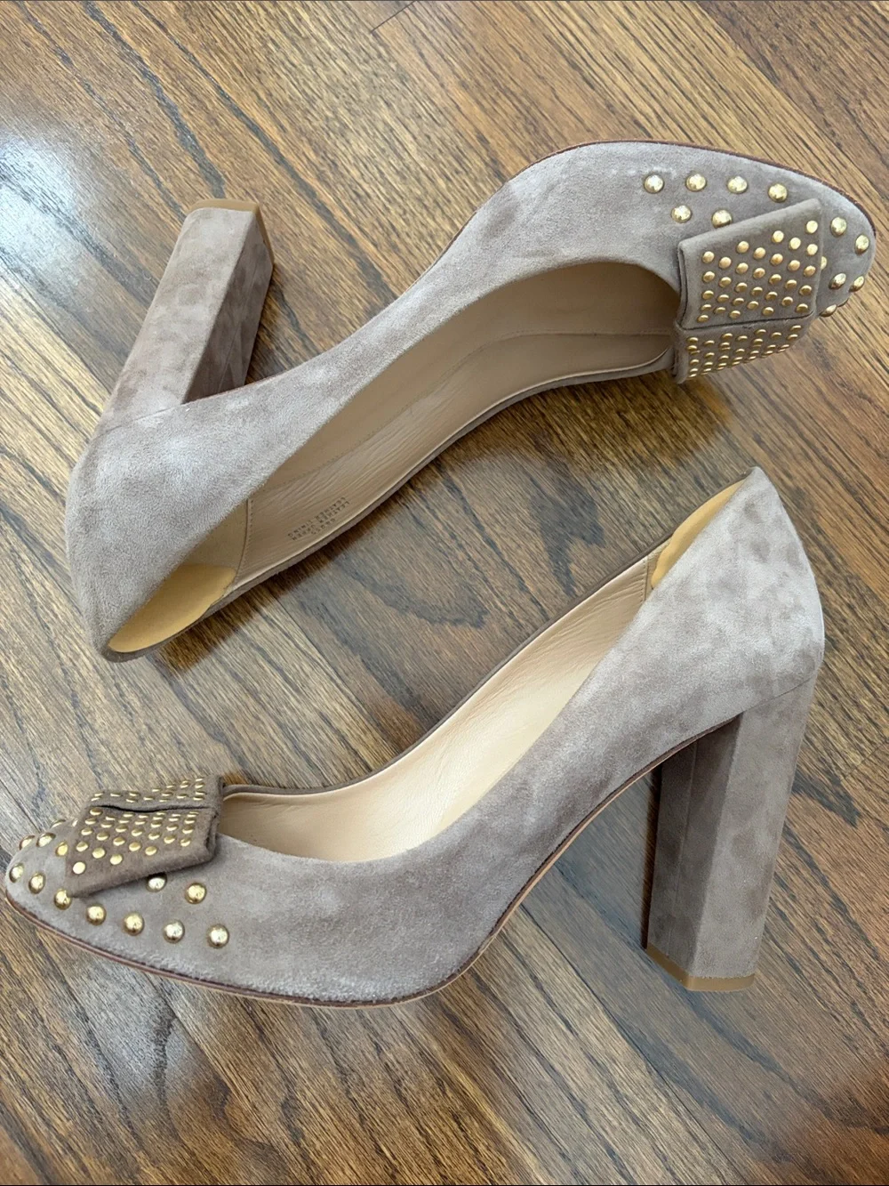 J. Crew Taupe Suede Studded Round Toe High Heel Pumps